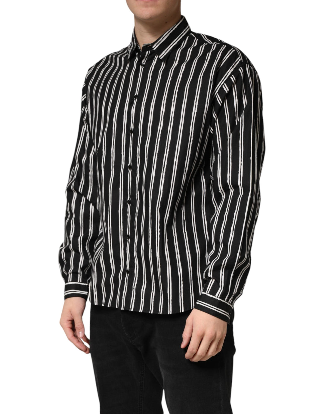 Men’s Dolce &amp; Gabbana Black Stripes Cotton Men Formal Dress Shirt