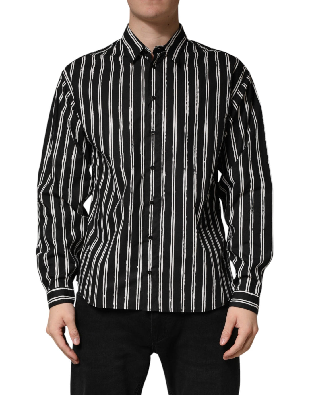 Men’s Dolce &amp; Gabbana Black Stripes Cotton Men Formal Dress Shirt