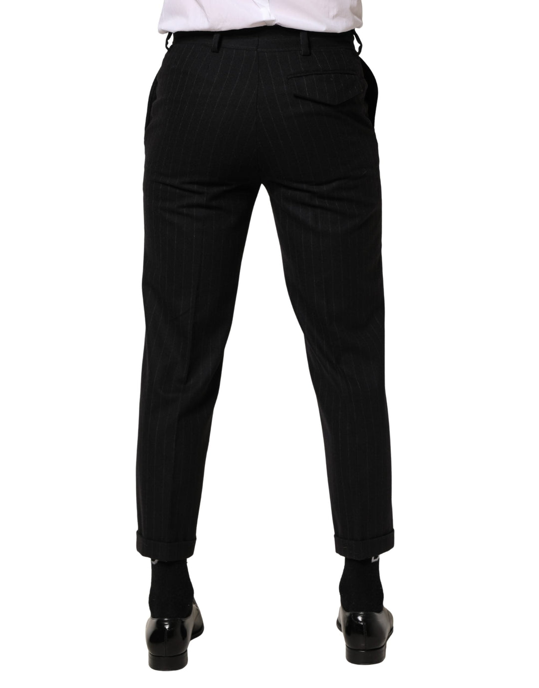 Men’s Dolce &amp; Gabbana Black Stripes Wool Dress Formal Trouser Pants