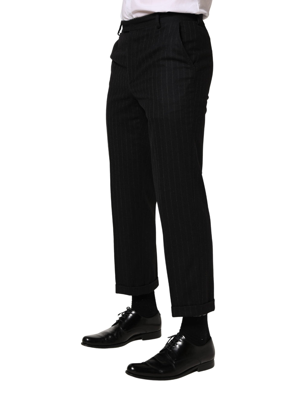 Men’s Dolce &amp; Gabbana Black Stripes Wool Dress Formal Trouser Pants