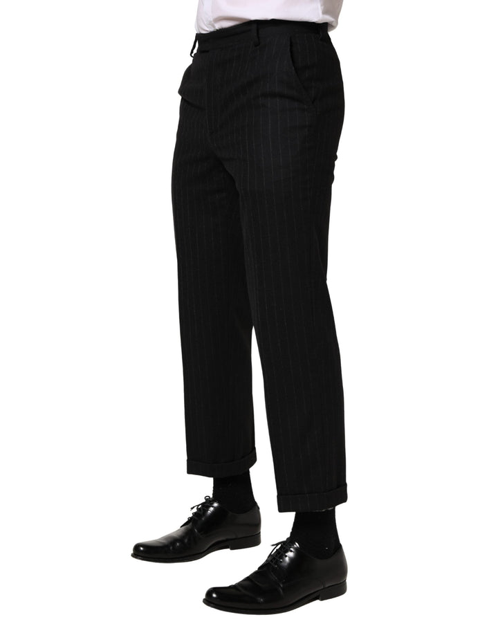 Men’s Dolce &amp; Gabbana Black Stripes Wool Dress Formal Trouser Pants