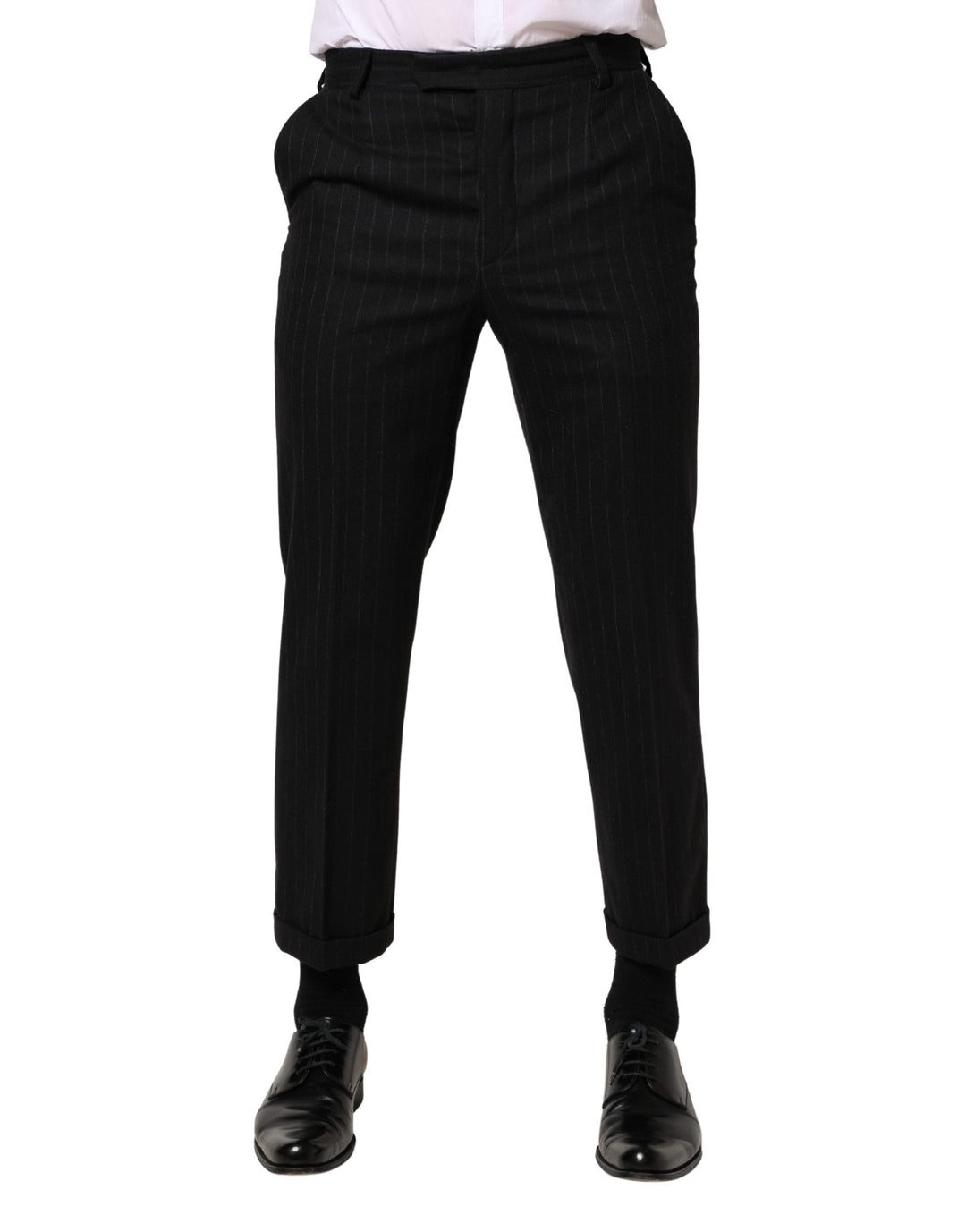 Men’s Dolce &amp; Gabbana Black Stripes Wool Dress Formal Trouser Pants