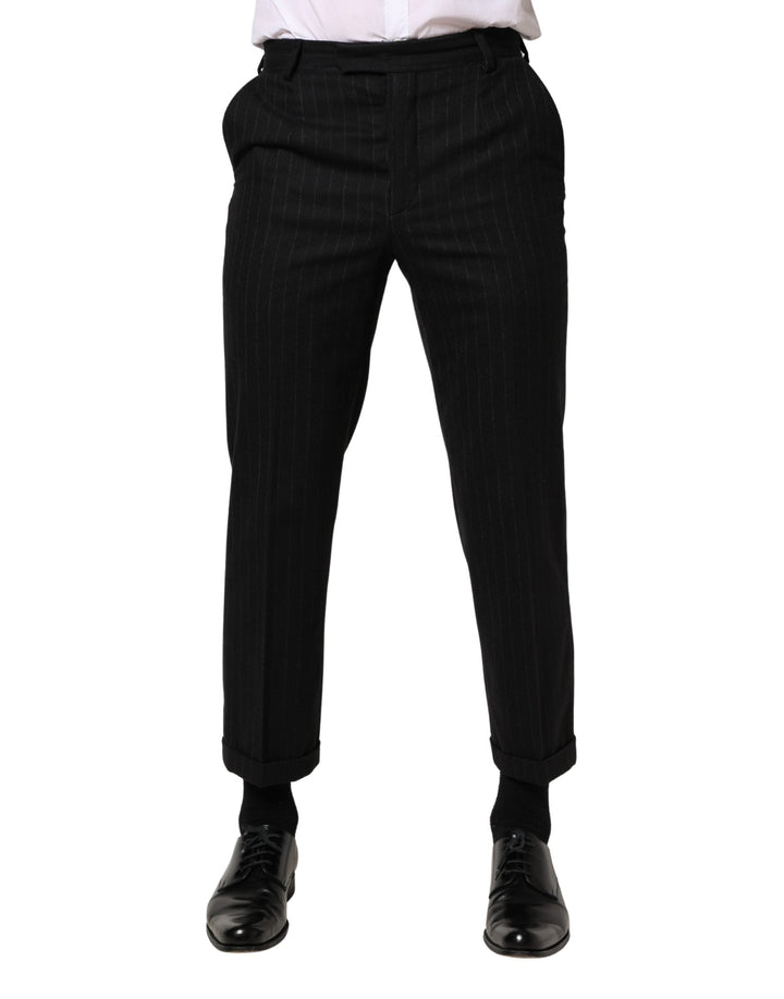 Men’s Dolce &amp; Gabbana Black Stripes Wool Dress Formal Trouser Pants