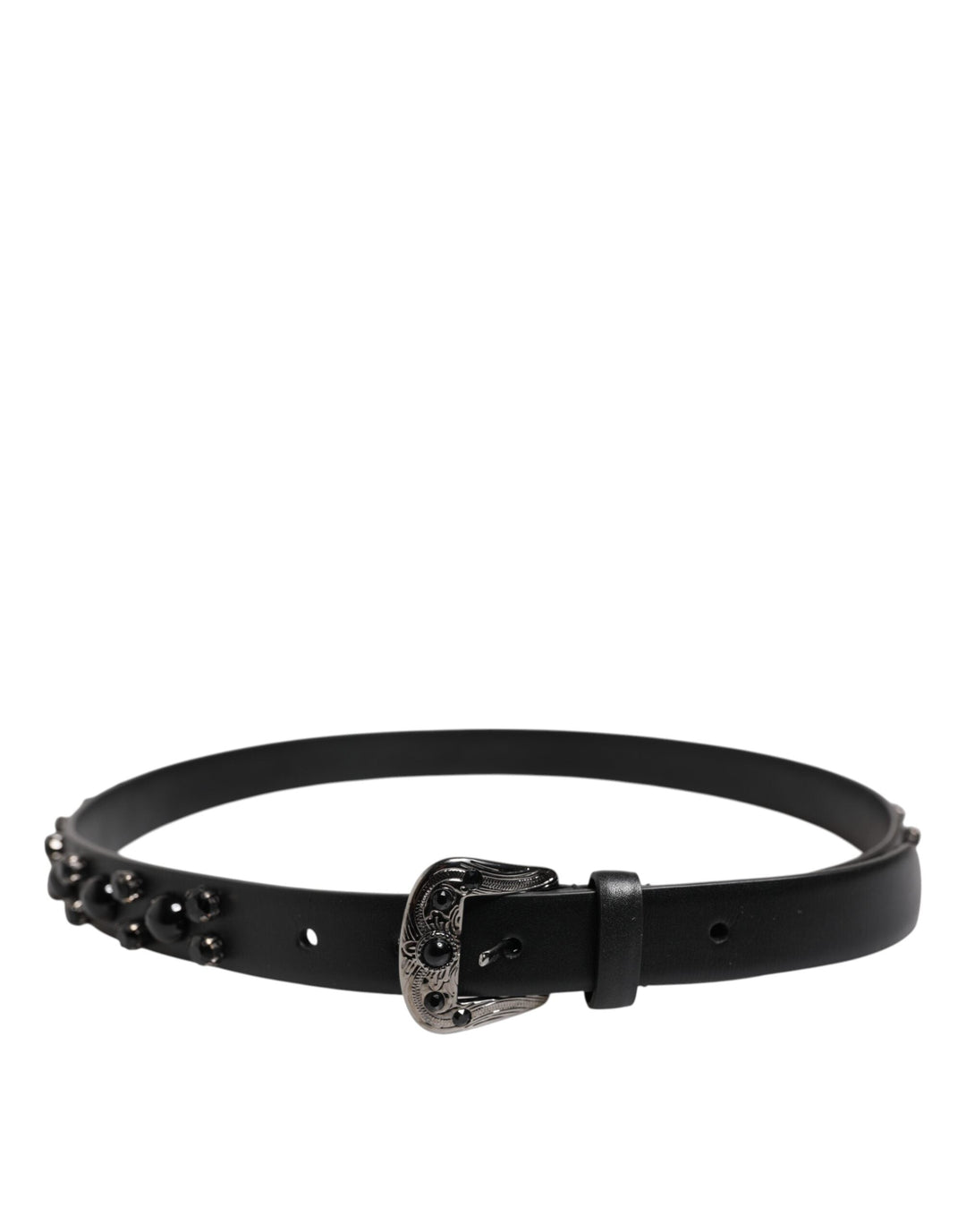 Dolce &amp; Gabbana Black Studded Leather Metal Logo Buckle Belt