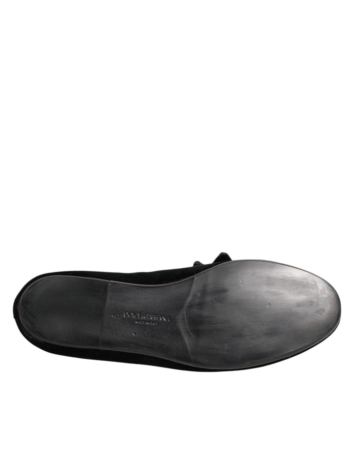 Men’s Dolce &amp; Gabbana Black Suede Cotton Rose Slip on Loafers Shoes