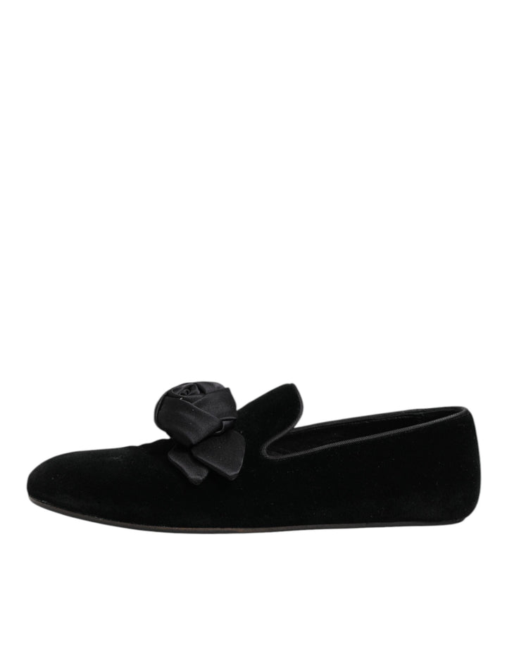 Men’s Dolce &amp; Gabbana Black Suede Cotton Rose Slip on Loafers Shoes