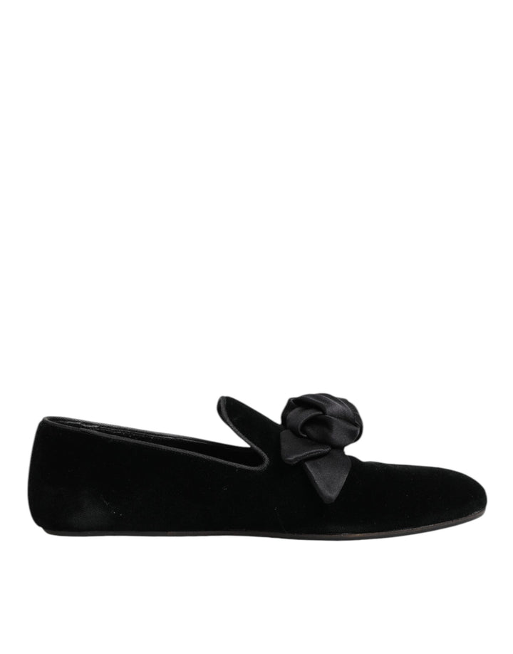 Men’s Dolce &amp; Gabbana Black Suede Cotton Rose Slip on Loafers Shoes