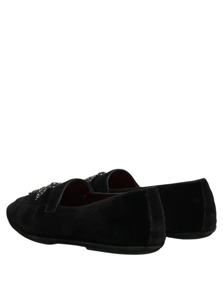 Men’s Dolce &amp; Gabbana Black Suede Embellished Dress Loafers Shoes