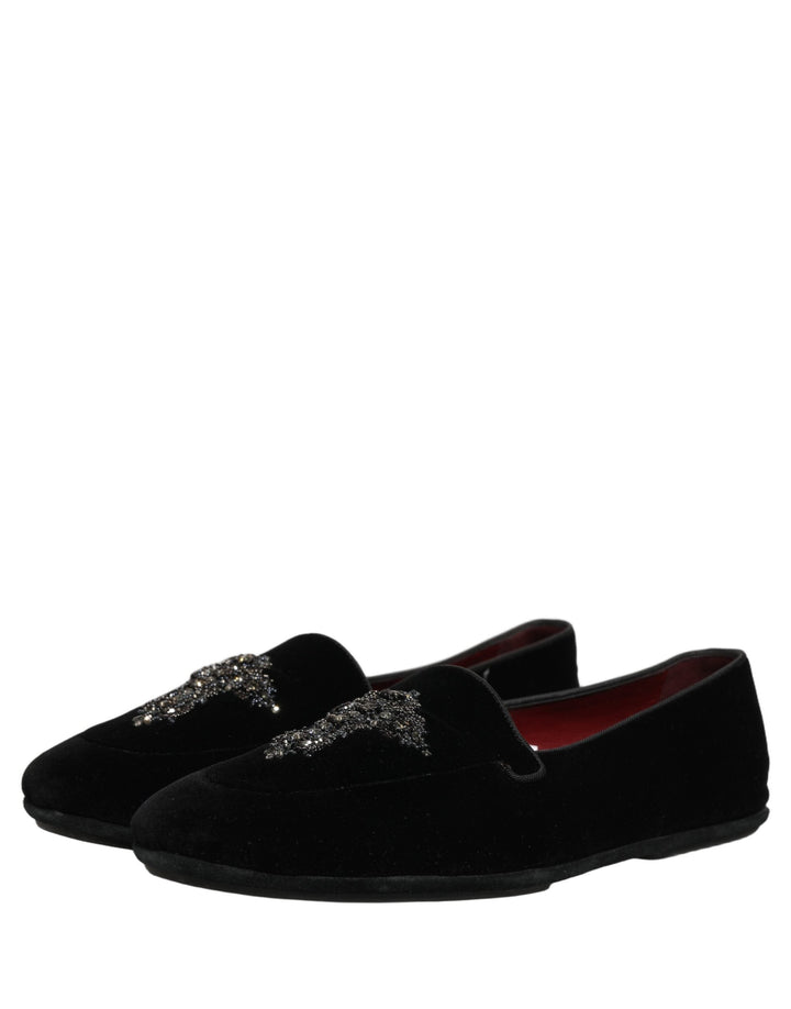 Men’s Dolce &amp; Gabbana Black Suede Embellished Dress Loafers Shoes