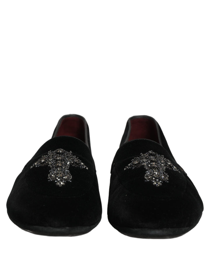Men’s Dolce &amp; Gabbana Black Suede Embellished Dress Loafers Shoes
