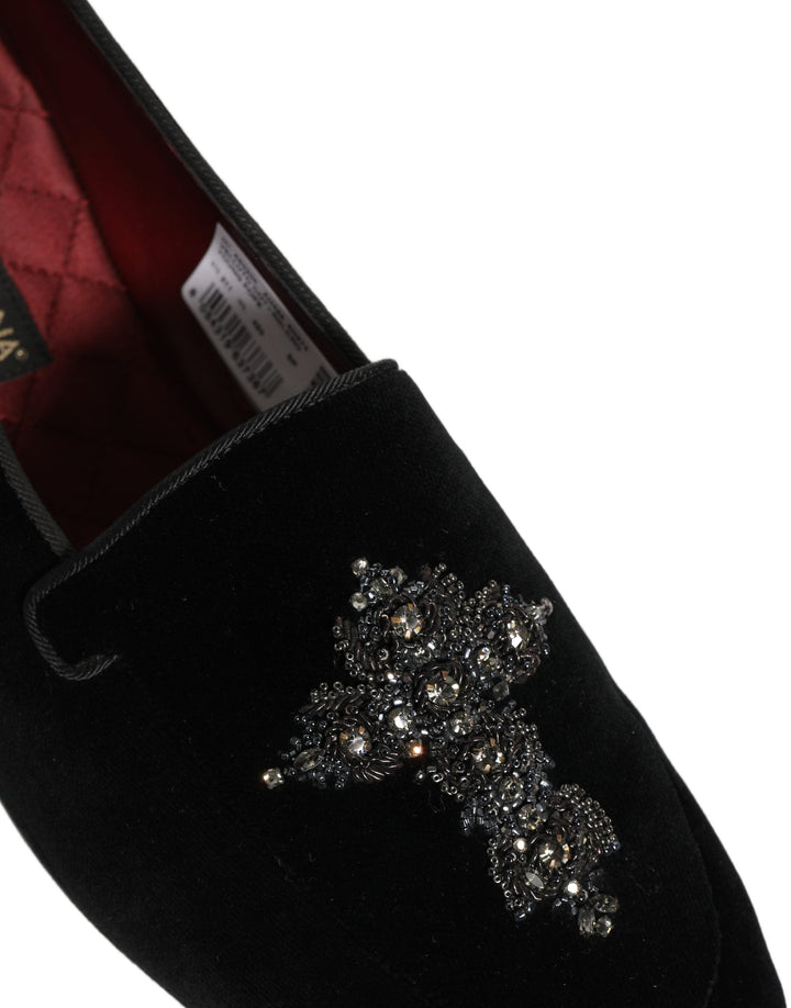 Men’s Dolce &amp; Gabbana Black Suede Embellished Dress Loafers Shoes