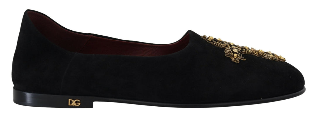 Men’s Dolce &amp; Gabbana Black Suede Gold Cross Slip on Loafers Shoes