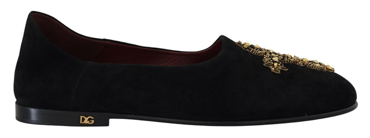 Men’s Dolce &amp; Gabbana Black Suede Gold Cross Slip on Loafers Shoes
