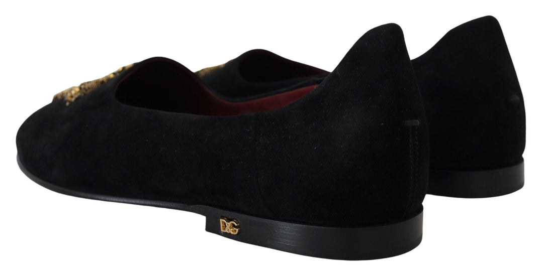 Men’s Dolce &amp; Gabbana Black Suede Gold Cross Slip on Loafers Shoes