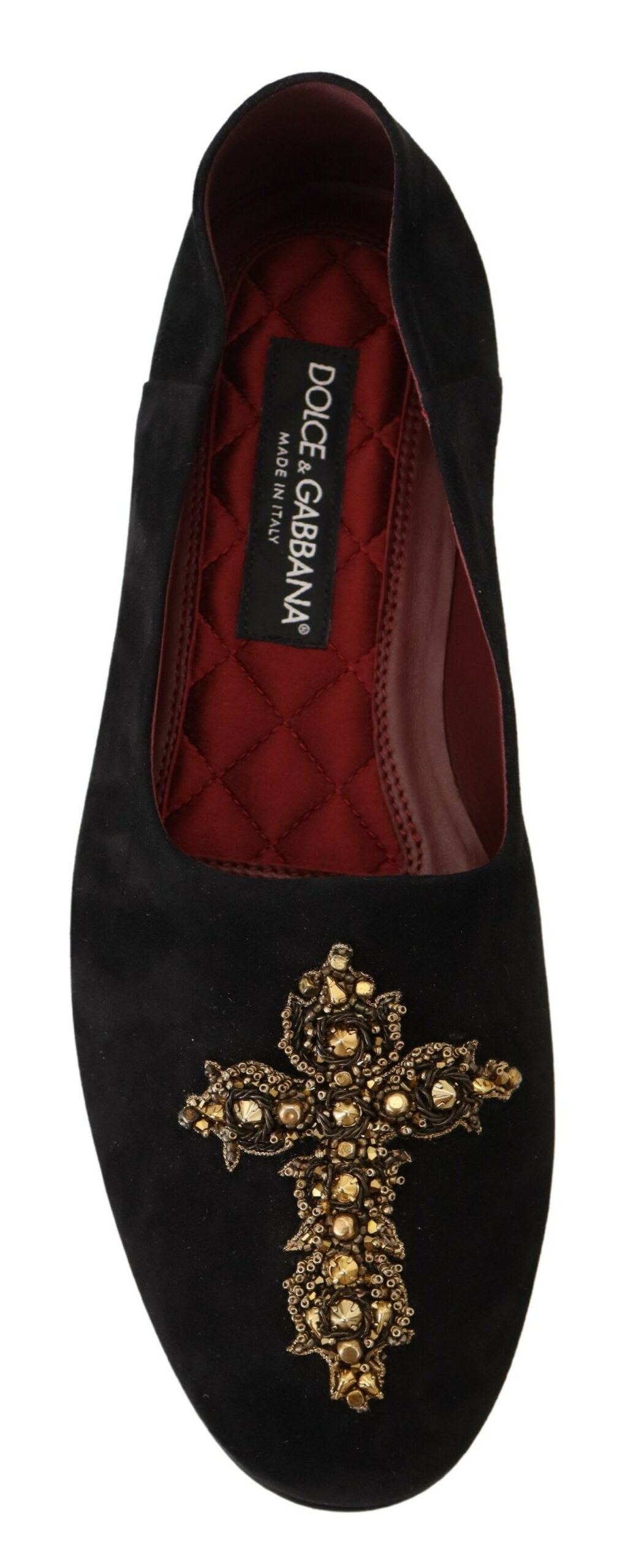 Men’s Dolce &amp; Gabbana Black Suede Gold Cross Slip on Loafers Shoes