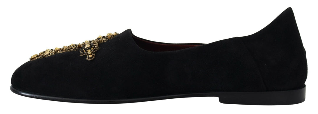 Men’s Dolce &amp; Gabbana Black Suede Gold Cross Slip on Loafers Shoes