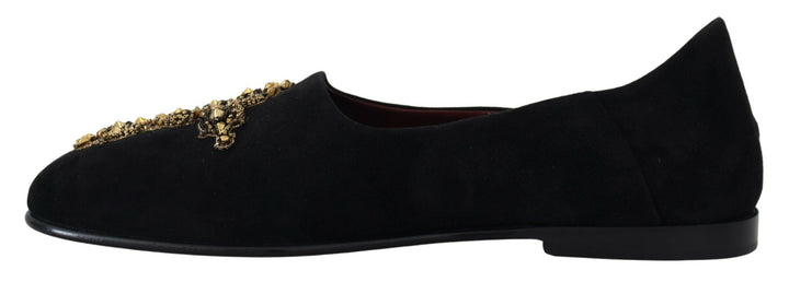 Men’s Dolce &amp; Gabbana Black Suede Gold Cross Slip on Loafers Shoes
