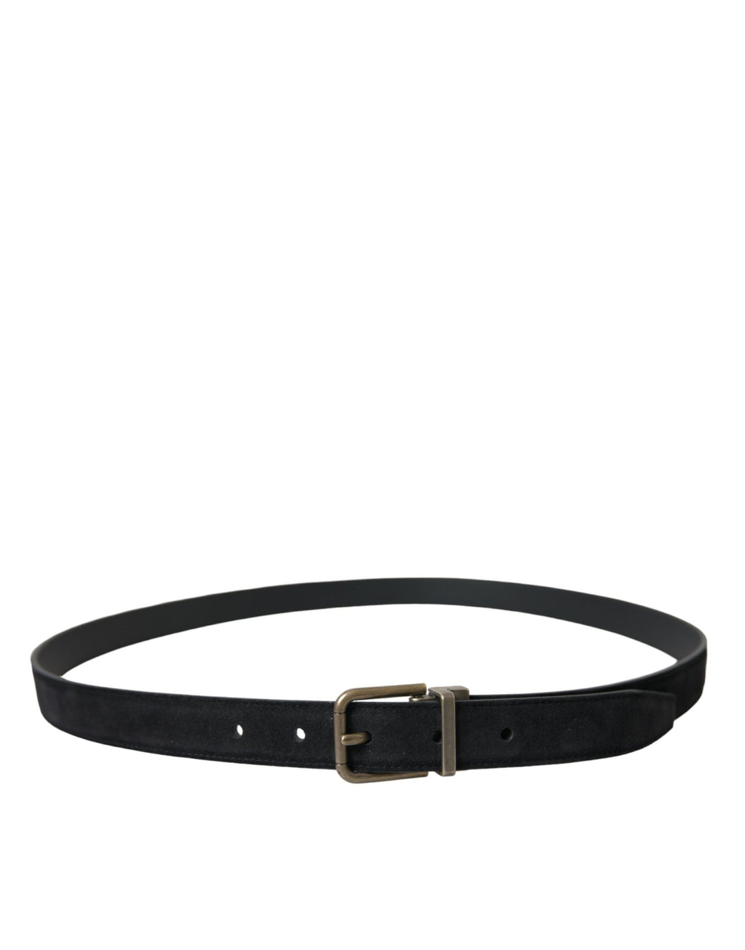 Dolce &amp; Gabbana Black Suede Leather Gold Metal Buckle Belt