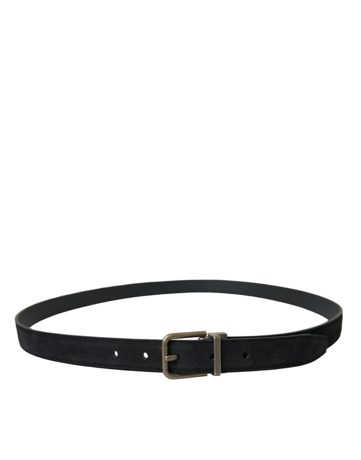 Dolce &amp; Gabbana Black Suede Leather Gold Metal Buckle Belt