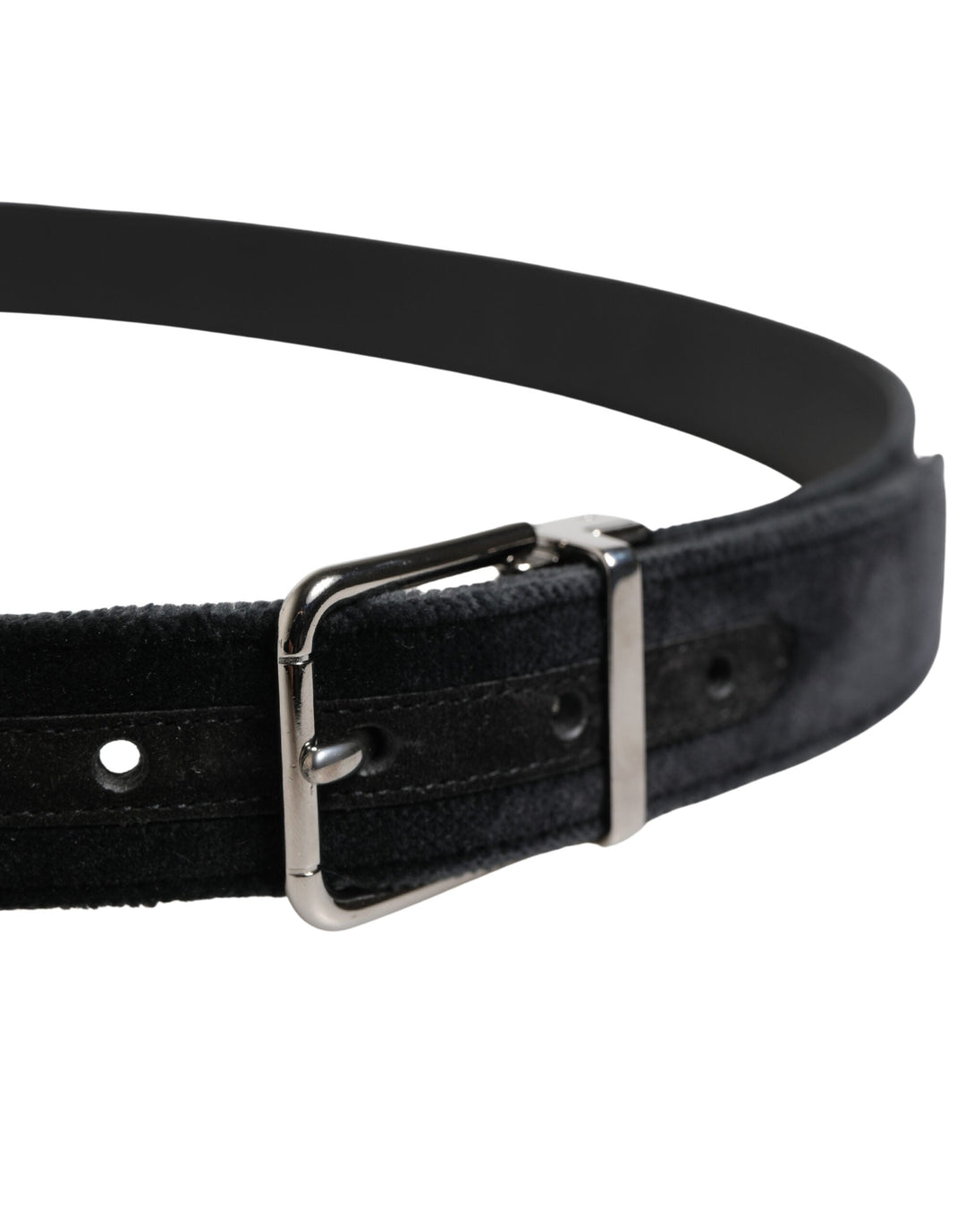 Dolce &amp; Gabbana Black Suede Silver Tone Metal Buckle Men Belt