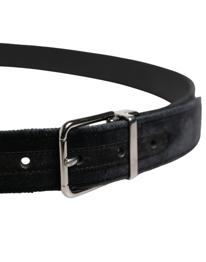 Dolce &amp; Gabbana Black Suede Silver Tone Metal Buckle Men Belt
