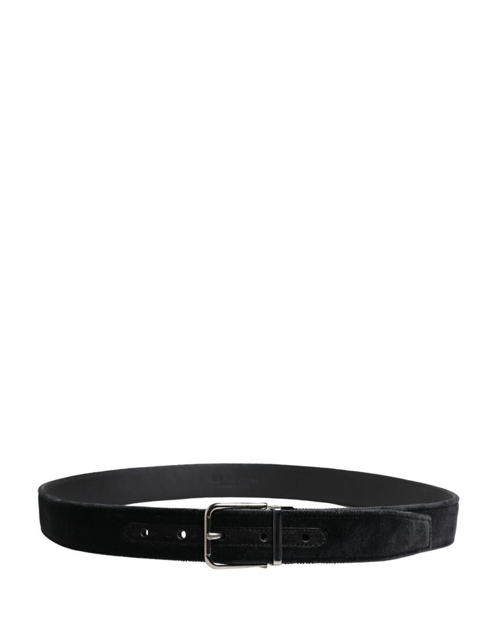 Dolce &amp; Gabbana Black Suede Silver Tone Metal Buckle Men Belt