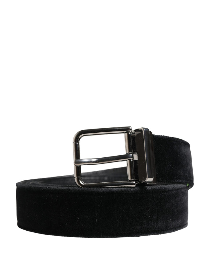 Dolce &amp; Gabbana Black Suede Silver Tone Metal Buckle Men Belt