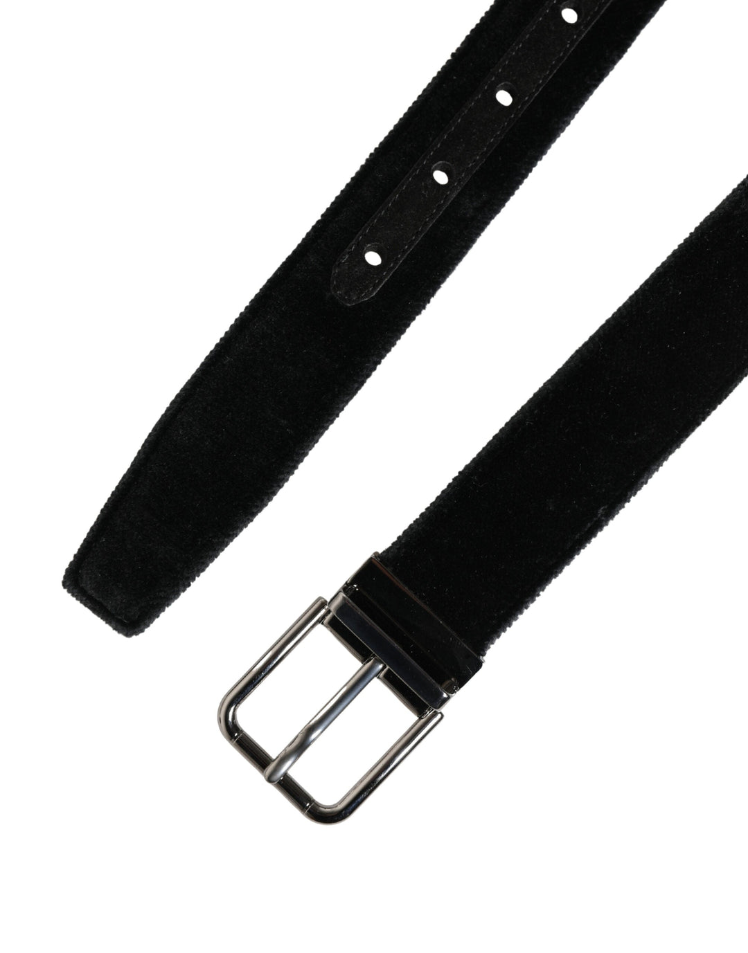 Dolce &amp; Gabbana Black Suede Silver Tone Metal Buckle Men Belt