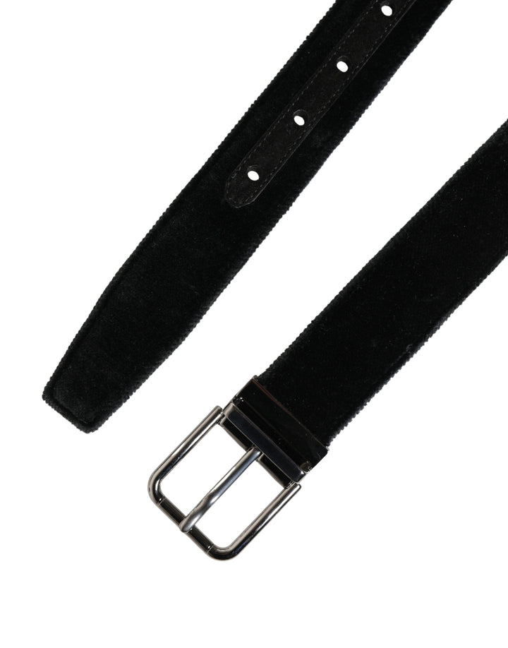 Dolce &amp; Gabbana Black Suede Silver Tone Metal Buckle Men Belt