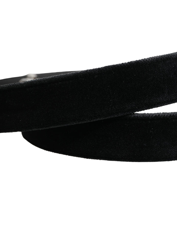 Dolce &amp; Gabbana Black Suede Silver Tone Metal Buckle Men Belt