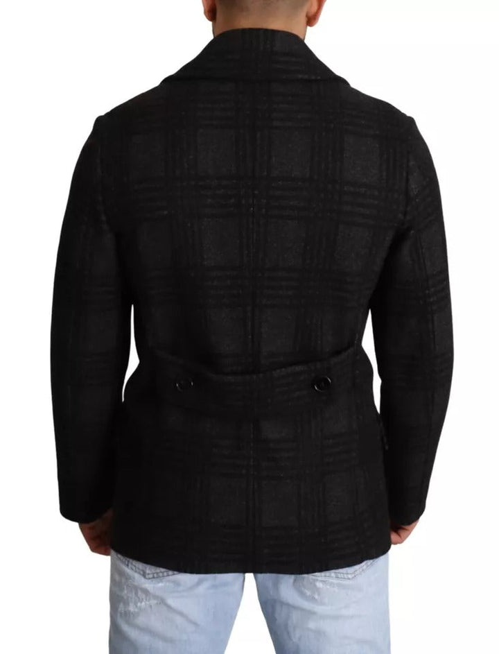 Men’s Dolce &amp; Gabbana Black Trench Coat Check Wool Jacket