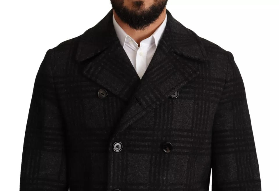 Men’s Dolce &amp; Gabbana Black Trench Coat Check Wool Jacket