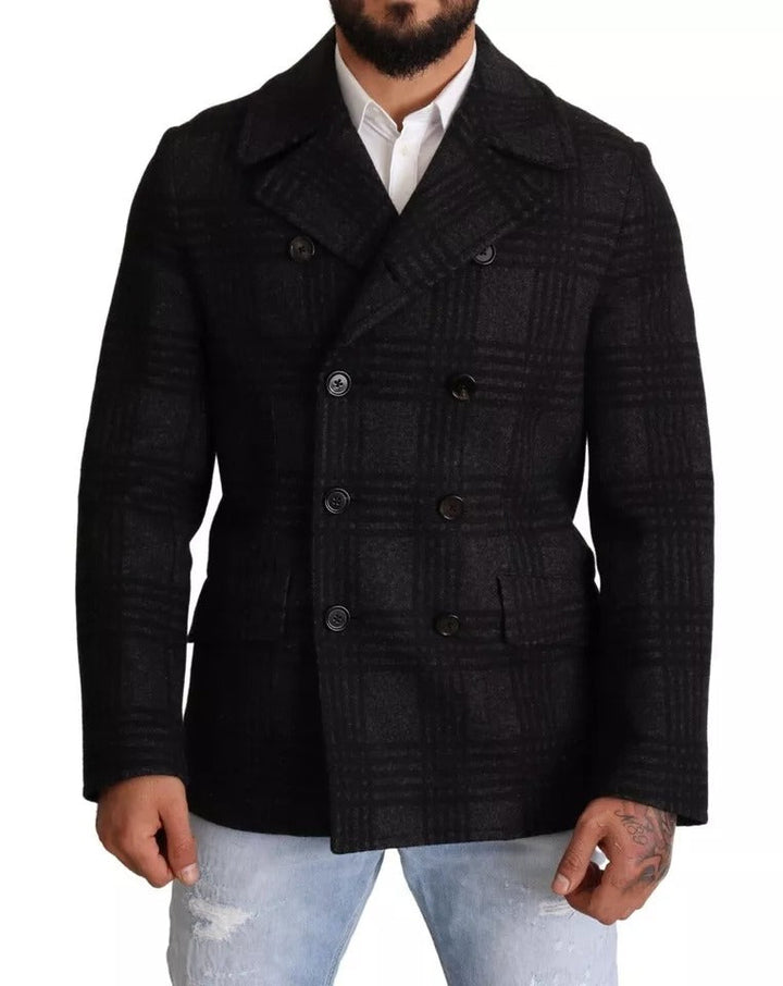 Men’s Dolce &amp; Gabbana Black Trench Coat Check Wool Jacket