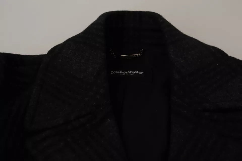 Men’s Dolce & Gabbana Black Trench Coat Check Wool Jacket