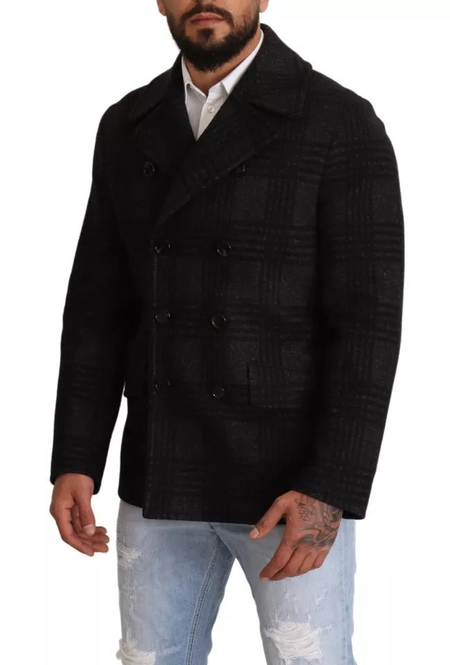Men’s Dolce &amp; Gabbana Black Trench Coat Check Wool Jacket