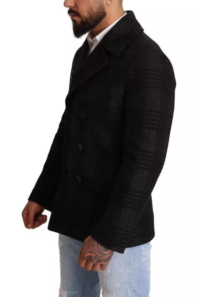Men’s Dolce &amp; Gabbana Black Trench Coat Check Wool Jacket