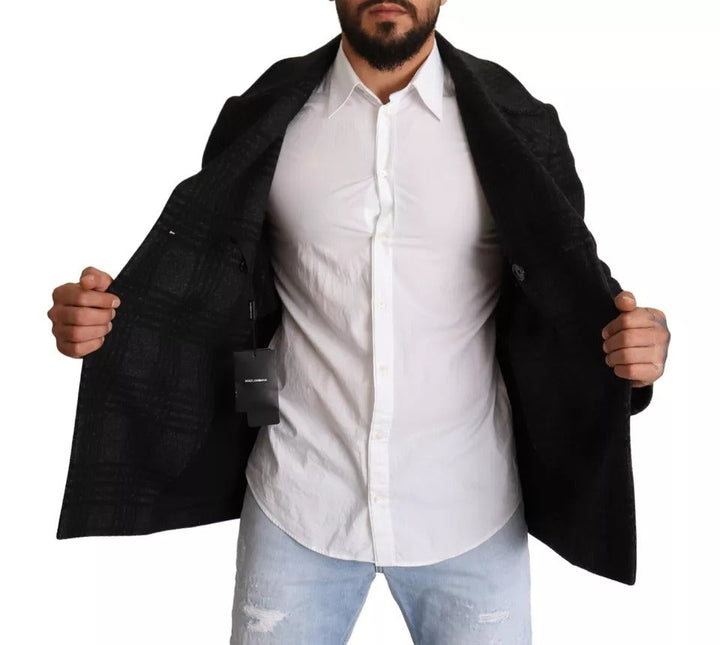 Men’s Dolce &amp; Gabbana Black Trench Coat Check Wool Jacket