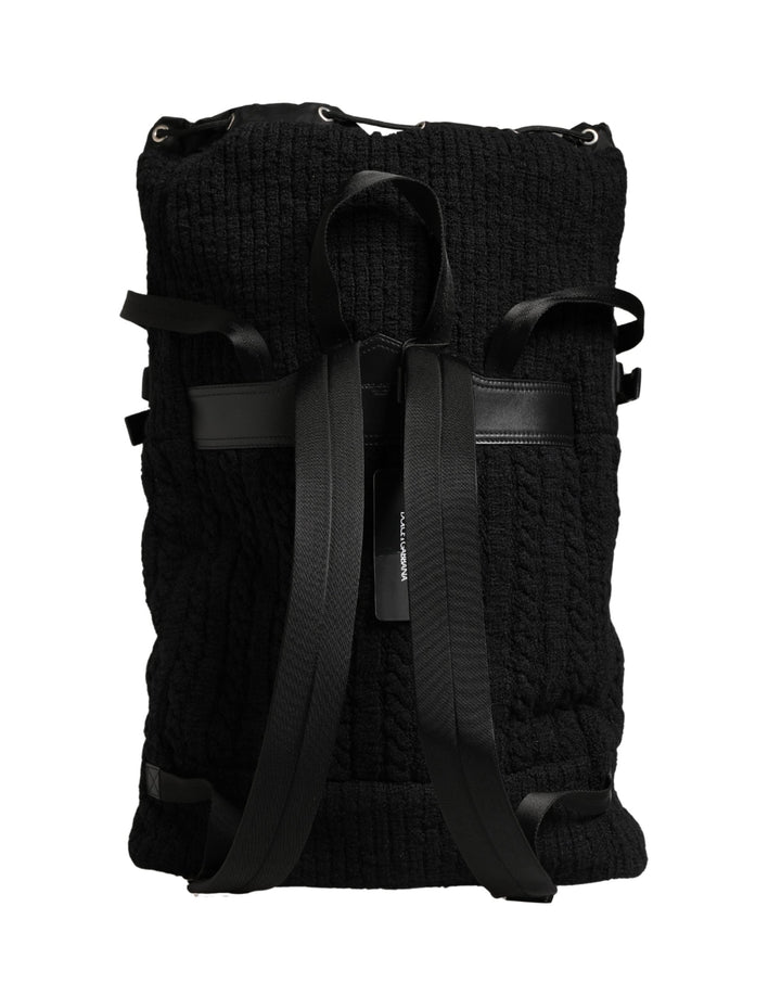 Men’s Dolce &amp; Gabbana Black Tricot Wool Blend Duffel Backpack Travel Borse Bag