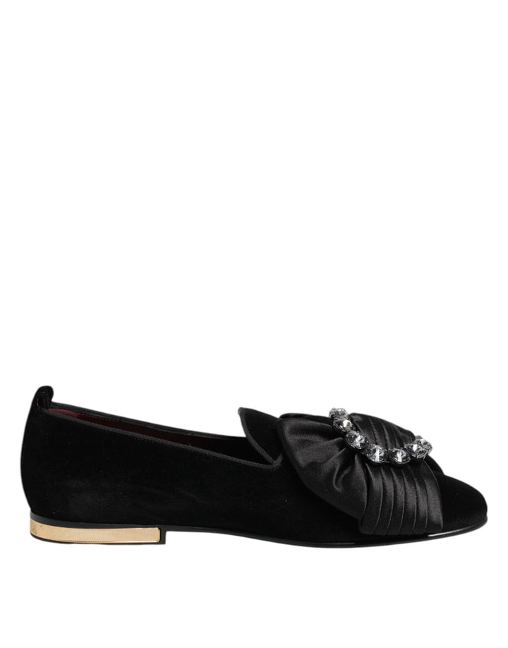 Men’s Dolce &amp; Gabbana Black Vaticano Crystal Ribbon Slip on Shoes