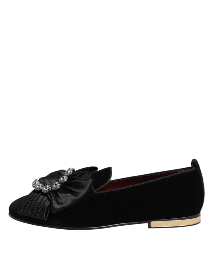 Men’s Dolce &amp; Gabbana Black Vaticano Crystal Ribbon Slip on Shoes