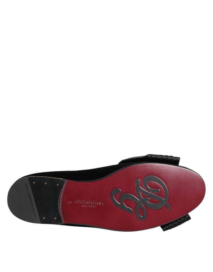 Men’s Dolce &amp; Gabbana Black Vaticano Crystal Ribbon Slip on Shoes