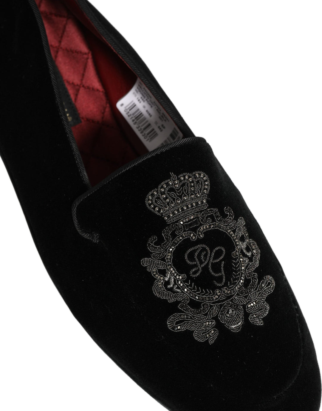 Men’s Dolce & Gabbana Black Velvet Crown Embroidery Loafers Shoes