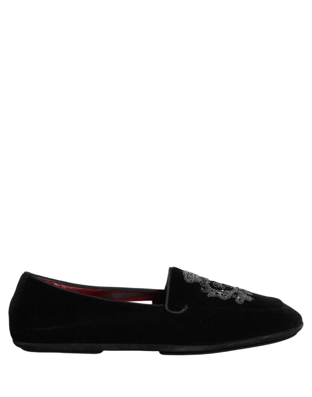 Men’s Dolce &amp; Gabbana Black Velvet Crown Embroidery Loafers Shoes