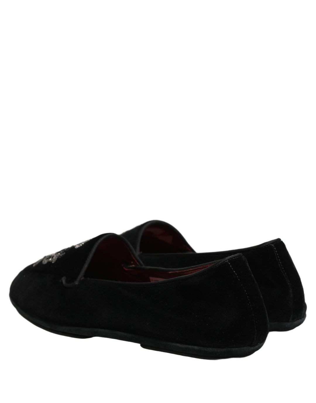 Men’s Dolce &amp; Gabbana Black Velvet Crown Embroidery Loafers Shoes