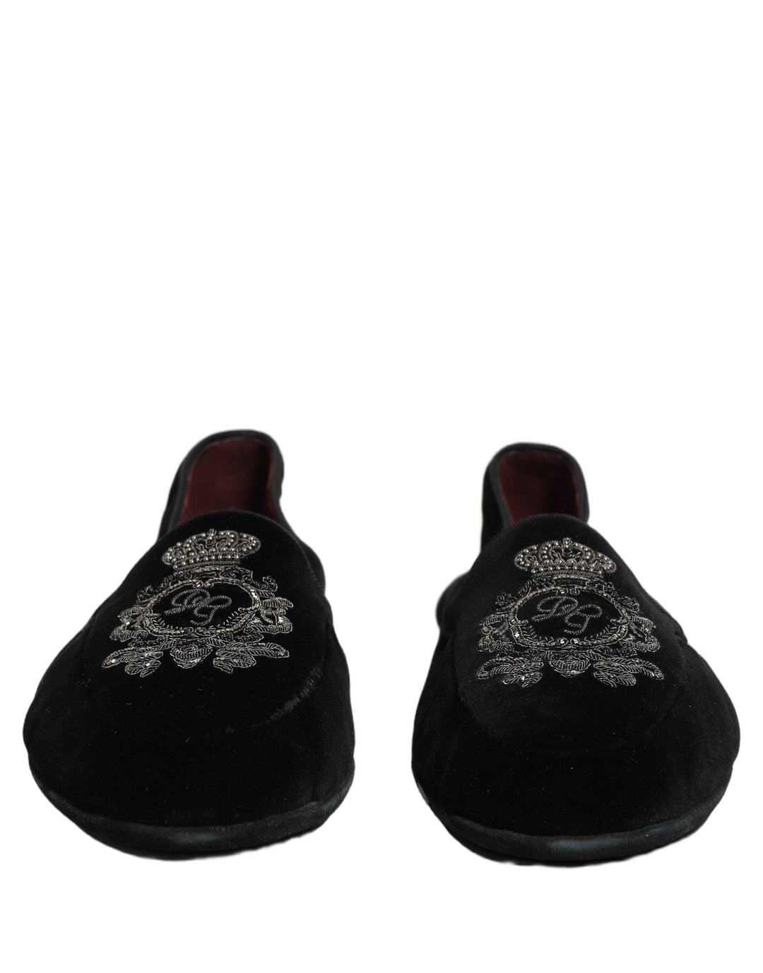 Men’s Dolce &amp; Gabbana Black Velvet Crown Embroidery Loafers Shoes
