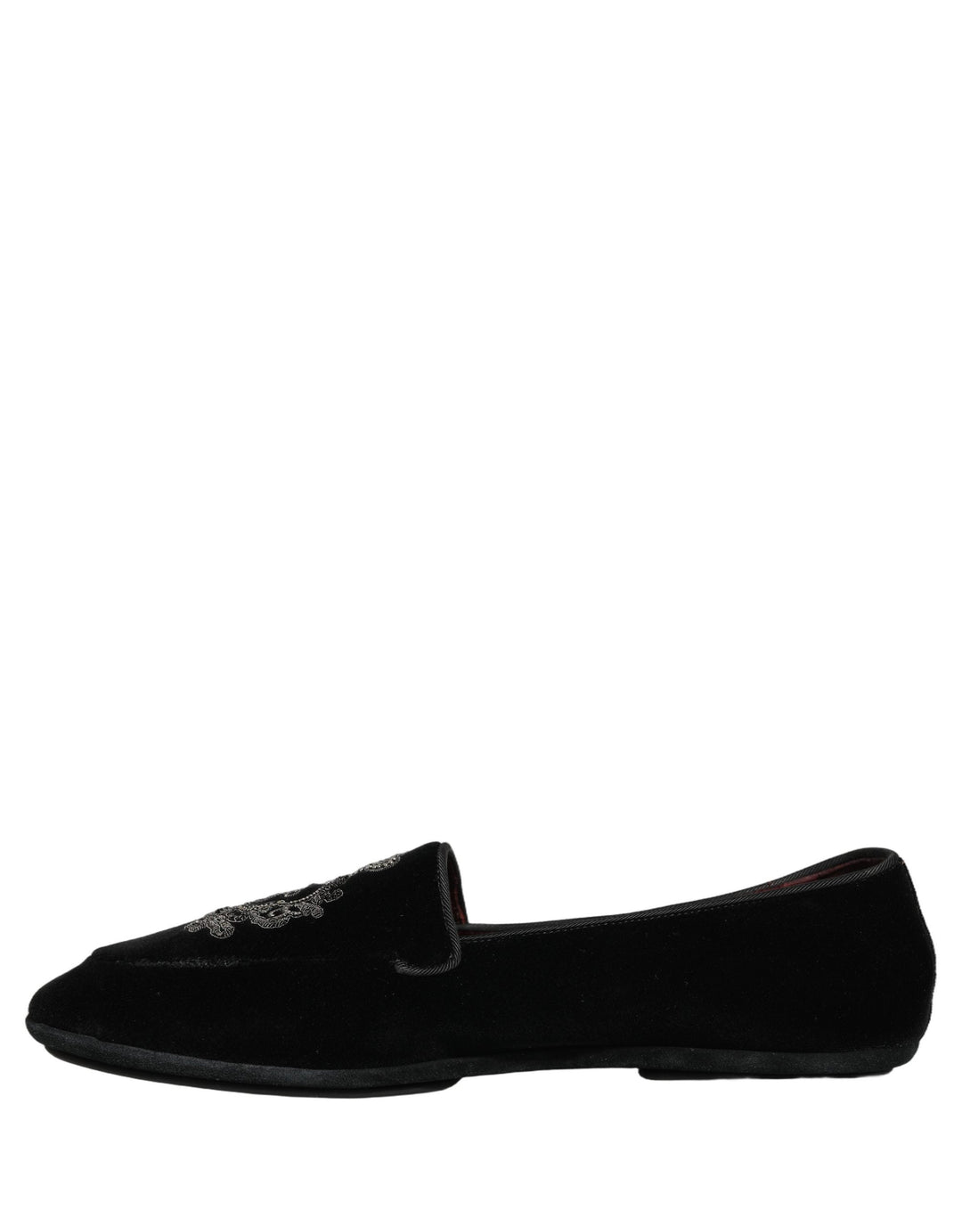 Men’s Dolce &amp; Gabbana Black Velvet Crown Embroidery Loafers Shoes