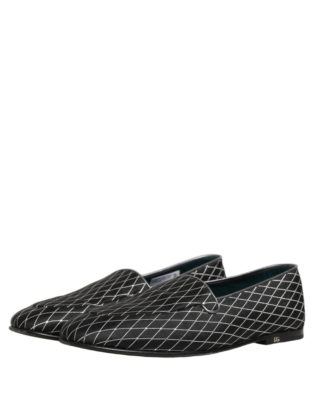 Men’s Dolce &amp; Gabbana Black Velvet Diamond Stitched Loafers Shoes