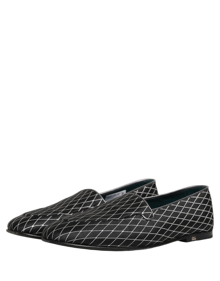 Men’s Dolce &amp; Gabbana Black Velvet Diamond Stitched Loafers Shoes