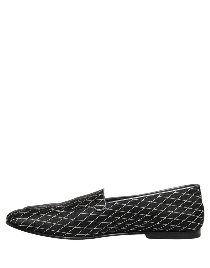 Men’s Dolce &amp; Gabbana Black Velvet Diamond Stitched Loafers Shoes