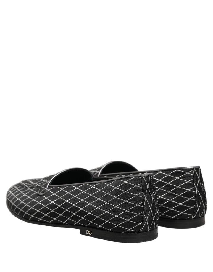 Men’s Dolce &amp; Gabbana Black Velvet Diamond Stitched Loafers Shoes